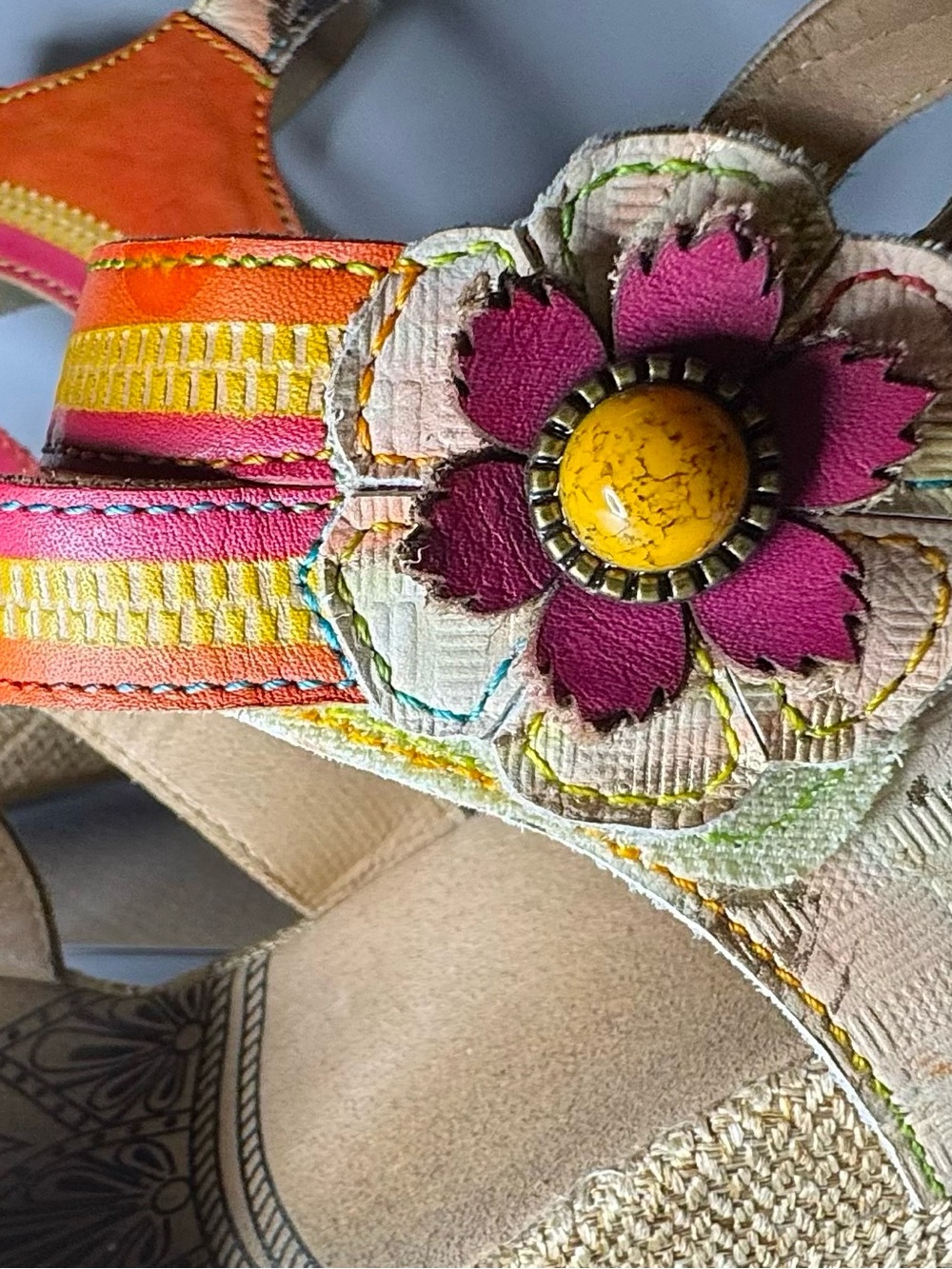 L’Artiste Spring Step KARNIT hand painted Floral Leather Espadrille Wedge EU 41 - Picture 11 of 13